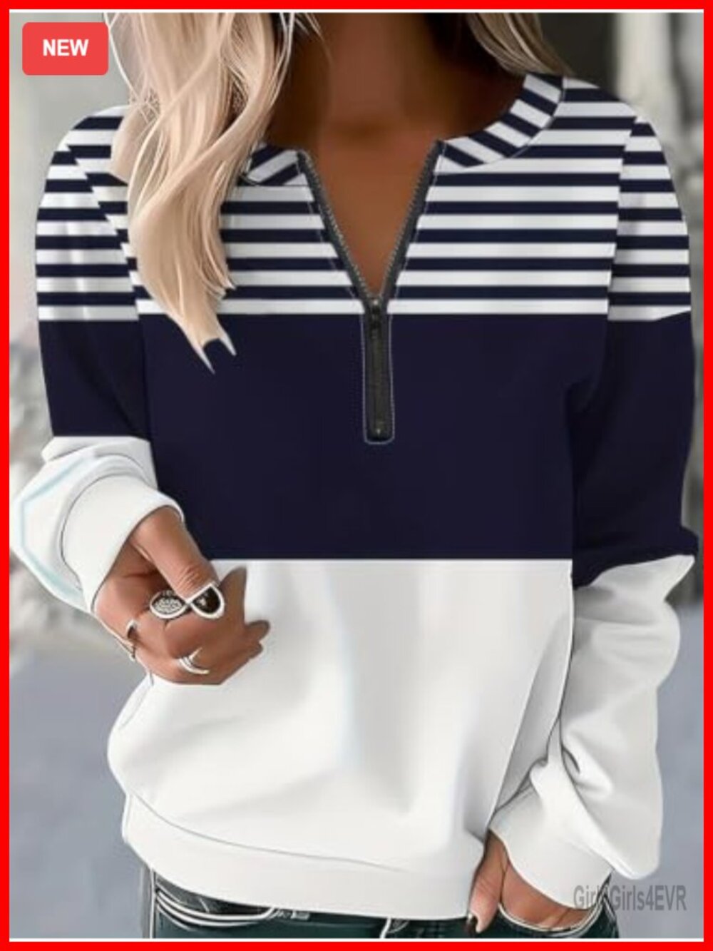 Striped Color Block Half Zip Long Sleeve Casual Sweatshirt